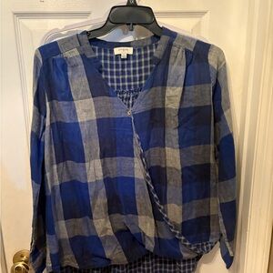 Umgee Blue and Gray Plaid Women's Blouse‎